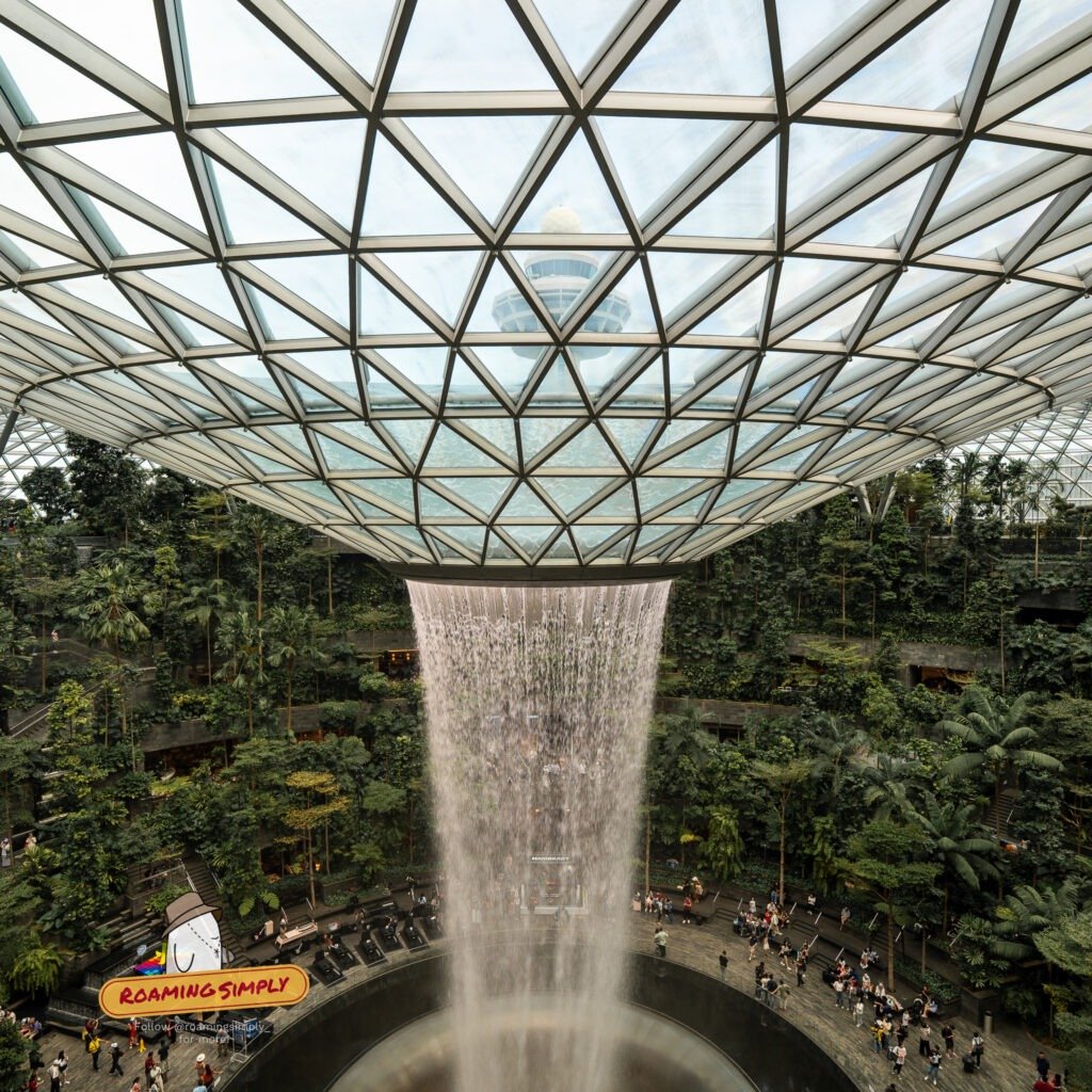 The Rain Vortex waterfall inside Jewel Changi Airport