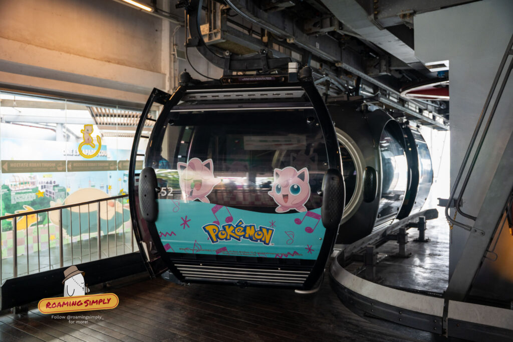Singapore Cable Car gondola at Harbourfront station with themed livery Sentosa
