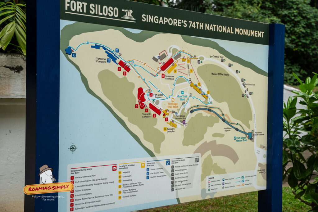 Fort Siloso visitor map Singapore's 74th National Monument Sentosa showing Gun Trail and Heritage Trail