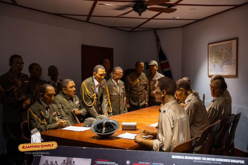 Waxwork diorama of 1942 British surrender to Japanese forces at Fort Siloso Surrender Chambers Sentosa Singapore