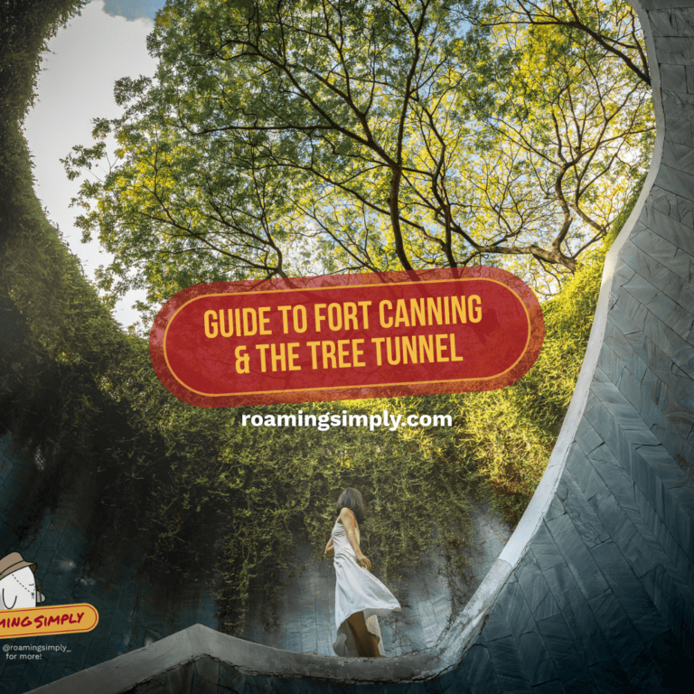 RoamingSimply guide thumbnail for Fort Canning Park, showing the Tree Tunnel spiral staircase and tree canopy