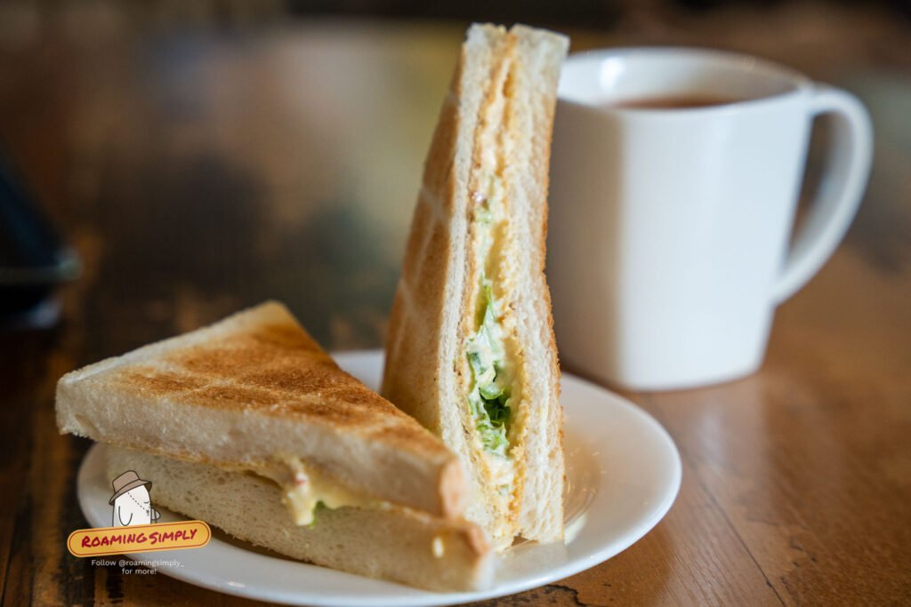 Egg mayo sandwich with fresh vegetables served at Fusion Spoon, Singapore Botanic Gardens