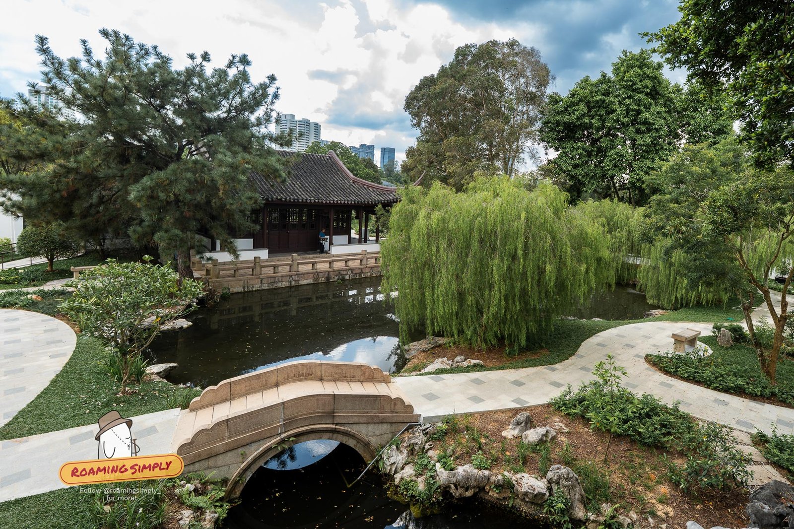 Classical stone arch bridge over the pond at the Chinese Garden, Jurong Lake Gardens Singapore
