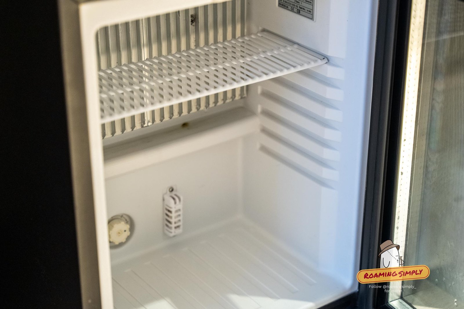 Minibar fridge below the counter in the Deluxe Room
