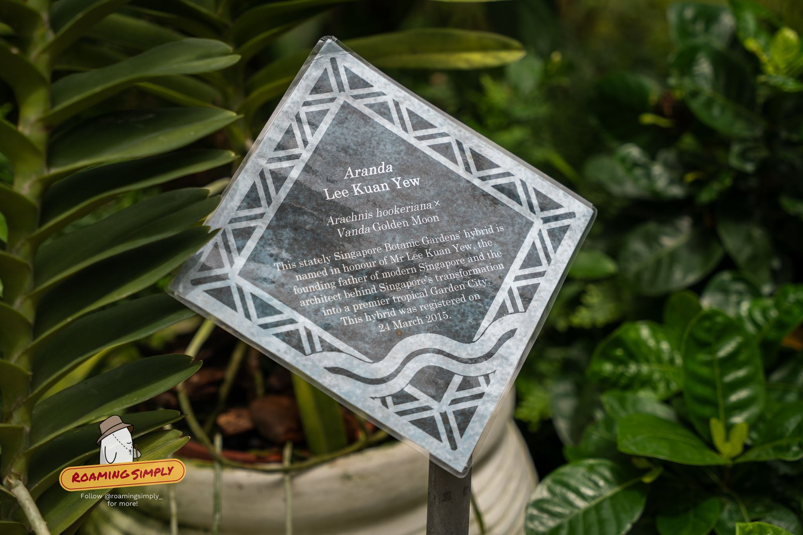 Plaque for the Aranda Lee Kuan Yew orchid in the VIP Orchid Garden at the National Orchid Garden
