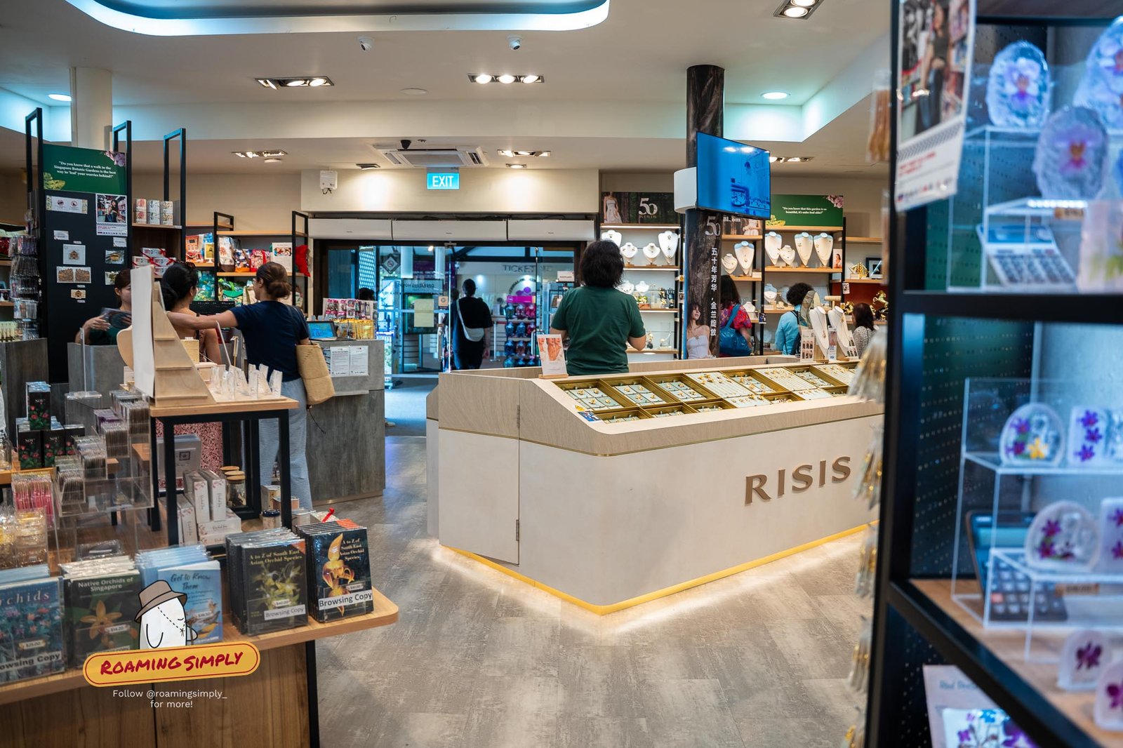Interior of the National Orchid Garden gift shop with RISIS gold-plated orchid jewellery and souvenirs