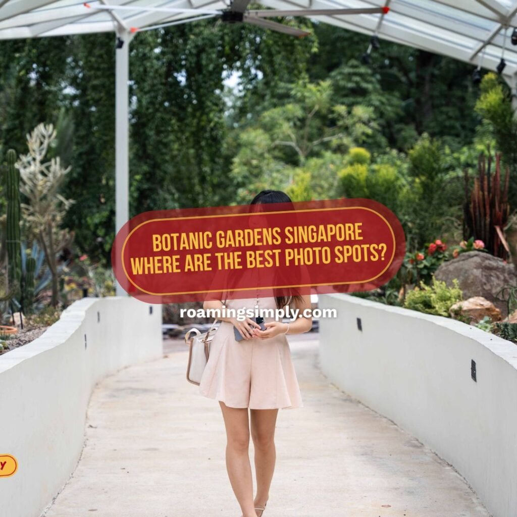Thumbnail for the Botanic Gardens Singapore photo spots guide, showing the Cactus Garden walkway with the title "Botanic Gardens Singapore — where are the best photo spots?"